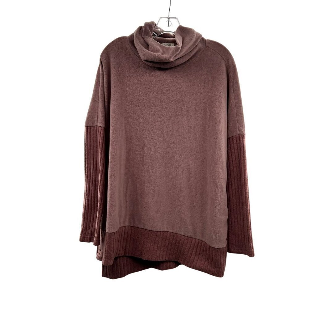 La Miel Women's Cowl Neck Pullover Sweater Pink Mauve Size Large